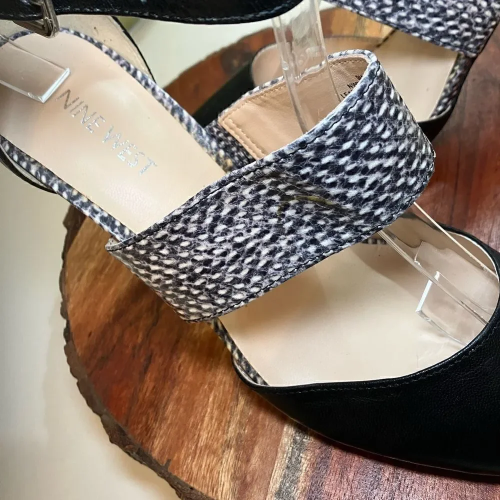NINE WEST 9 BRYTANI Leather Black Mob Wife Animal Print Dress Pump Heels